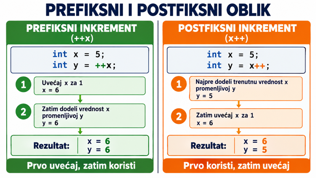 Prefiksni i postfiksni inkrement u C++